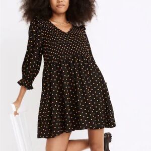 Madewell - LucieV-necked smocked minidress in oval dot